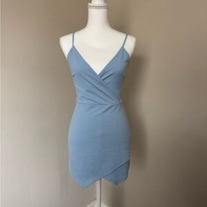 Elegant Blue Spaghetti Strap Romper Dress